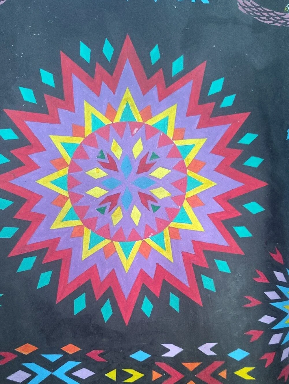 Survivor Black Tapestry with Multicolor Starburst Motifs